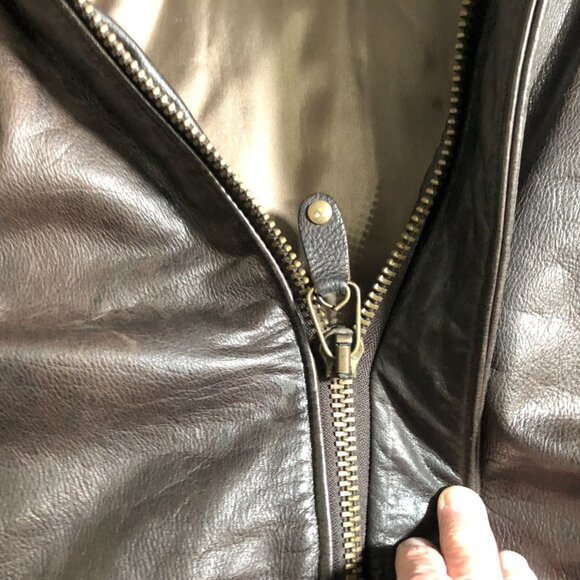 Lands' End Men's Leather Bomber Jacket Large Tall Full Zip Brown Collared - Picture 11 of 16